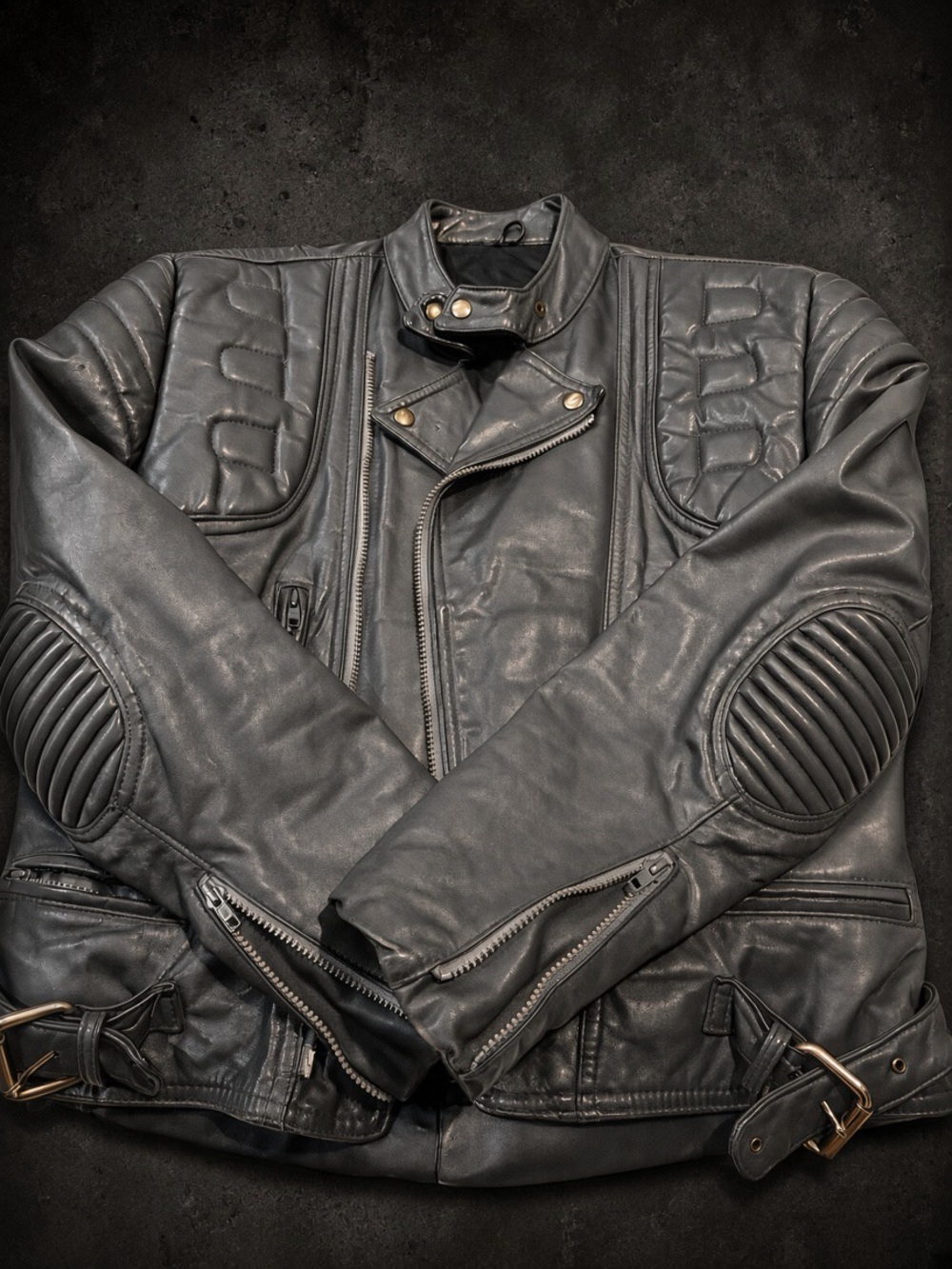 Vintage Grey paddes Quilted Leather Biker Jacket - Men
